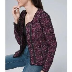 WHBM White House Black Market Jacket Blazer XL Amalfi Tweed Stripe Zip Front NWT